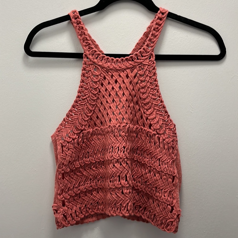 Free People Coral Crochet Cropped Tank